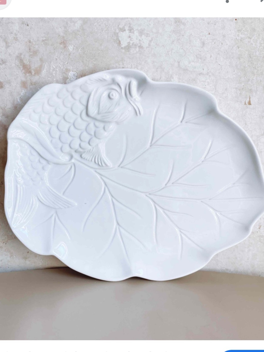 Ceriart White Leaf Coi Fish Platter Plate Serving Dish Portugal Ceramic